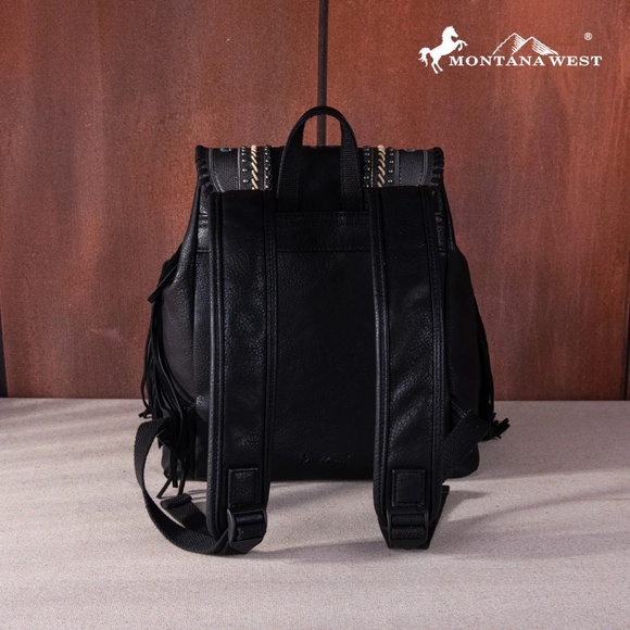 Montana West Floral Embroidered Collection Backpack Black - Picture 3 of 5